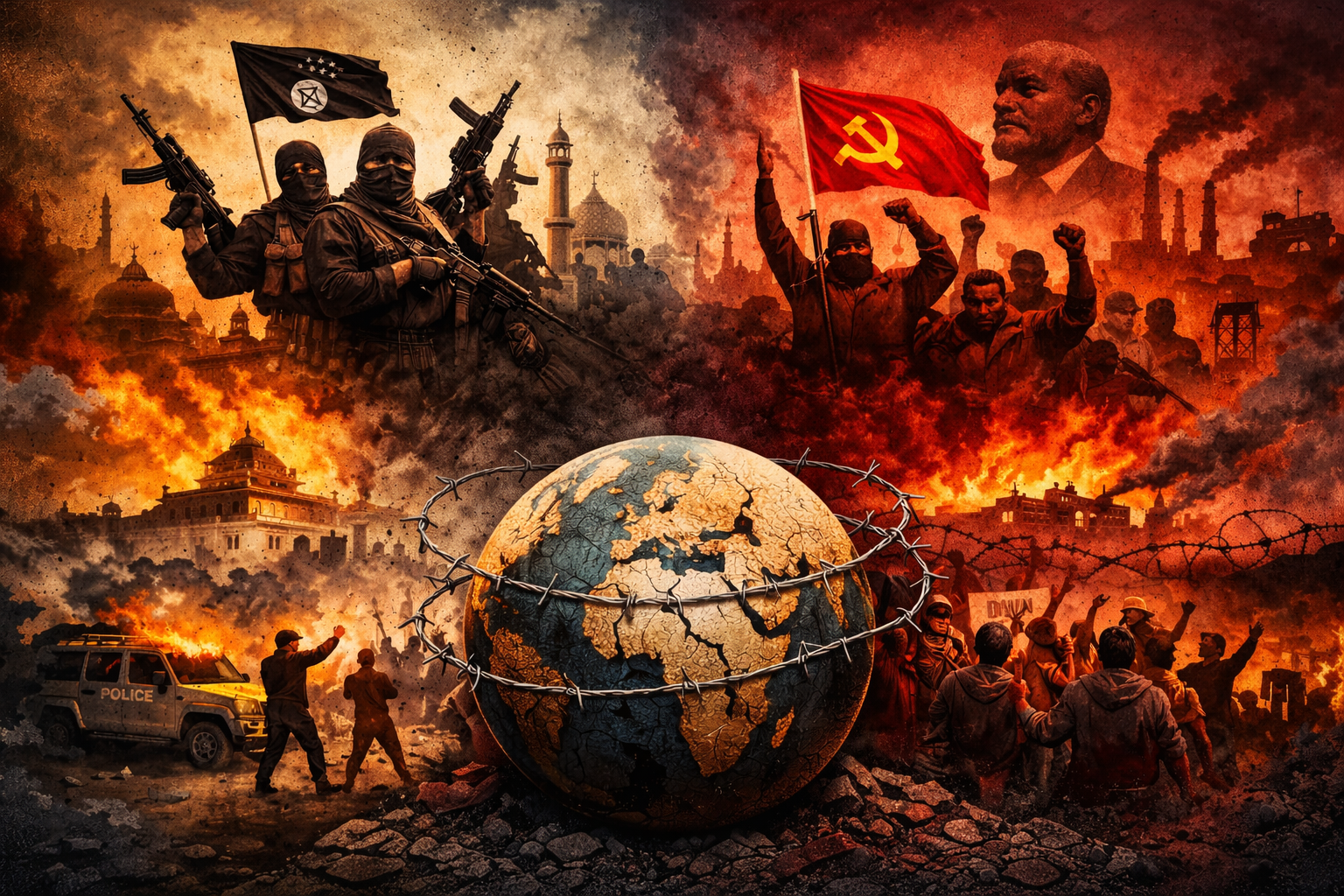 Why Modern Nations Are Collapsing from Within | State vs State Explained 23 Illustration showing ideological conflict inside nation-states, symbolizing internal struggle between nationalism, religion, and political ideology.